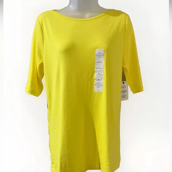 St Johns Bay Women S/S Boat Neck Tee Blazing Yellow Size Large NWT - Picture 1 of 7